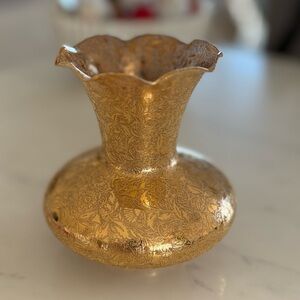 Lotus 22 Karat Gold Plated Vintage Glastonbury Balloon Vase Daisy Fields Ruffled